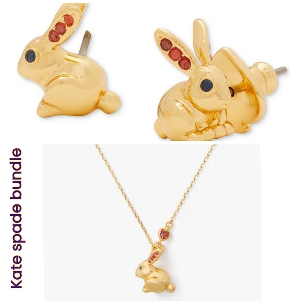 🔹️Kate Spade🔹️ Year Of The Rabbit Pendant Necklace And Earring Bundle - Picture 1 of 10